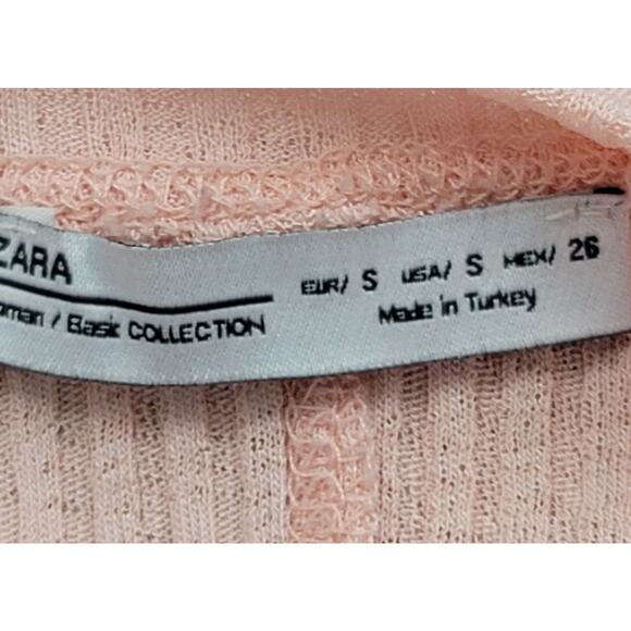 Zara Peach Hi Low Frayed Hem Top Small Capped Batwing Sleeve Lightweight Stretch - Picture 4 of 5